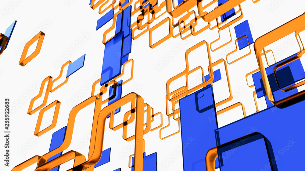 Poster 3d render - transparent geometric shapes floating in space