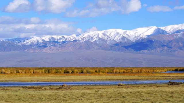 Landscape of snow mountain and river in Khovd Mongolia