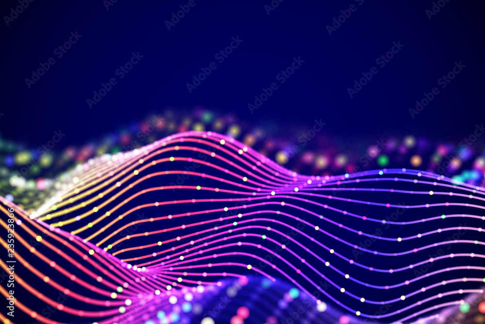 Aufkleber 3d sound waves with colored dots. big data abstract visualization. digital concept: virtual landscap