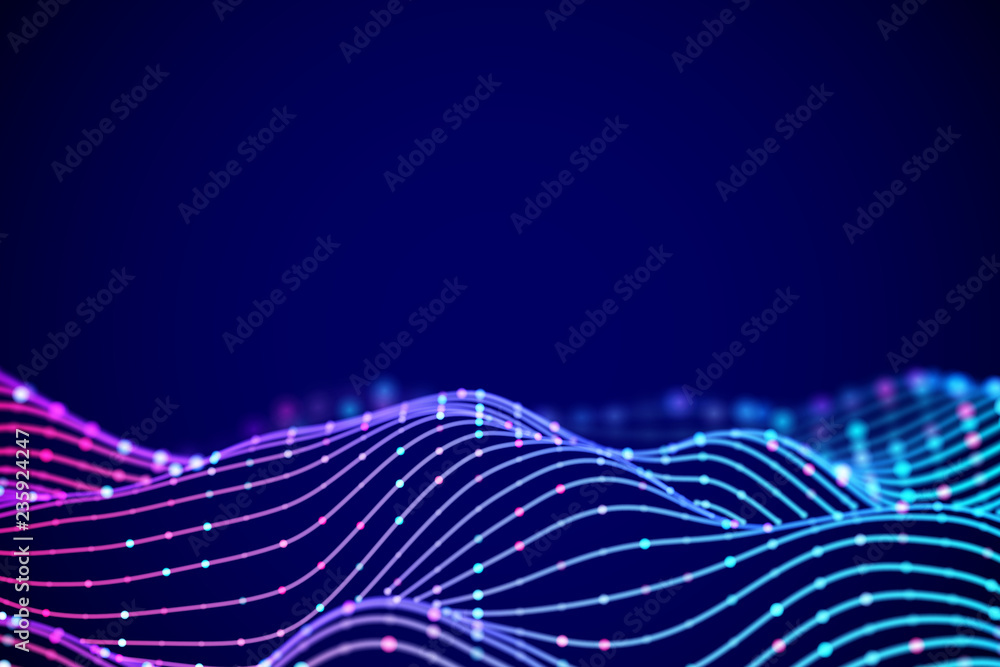 Aufkleber 3d sound waves with colored dots. big data abstract visualization. digital concept: virtual landscap