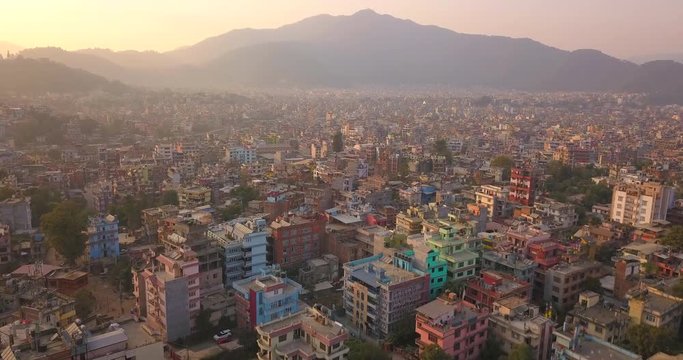 Sunset aerial view above the city of Kathmandu,Nepal