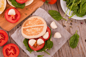 Tigella bread with spinach and tomatoes. 