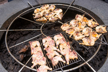 Natural volcanic stove grills meat for the restaurant at Timanfaya national park, Lanzarote, Canary Islands, Spain