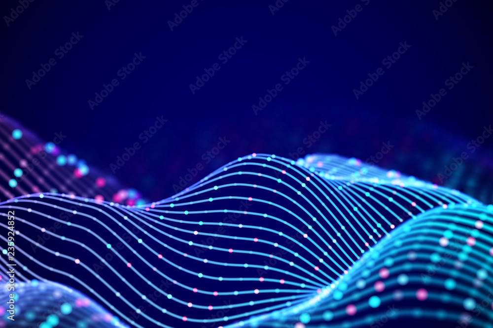 Aufkleber 3d sound waves with colored dots. big data abstract visualization. digital concept: virtual landscap