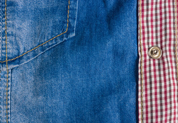 Blue washed faded jeans texture with seams, clasps, buttons and rivets