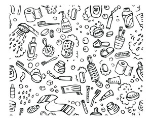 Bath seamless pattern, washing doodle print