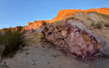 Beautiful colored pink and orange rocks of Yeruham wadi,Middle East,Israel,Negev desert
