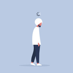 Working process conceptual illustration. Young exhausted manager with a loading bar above his head. Millennials at work.