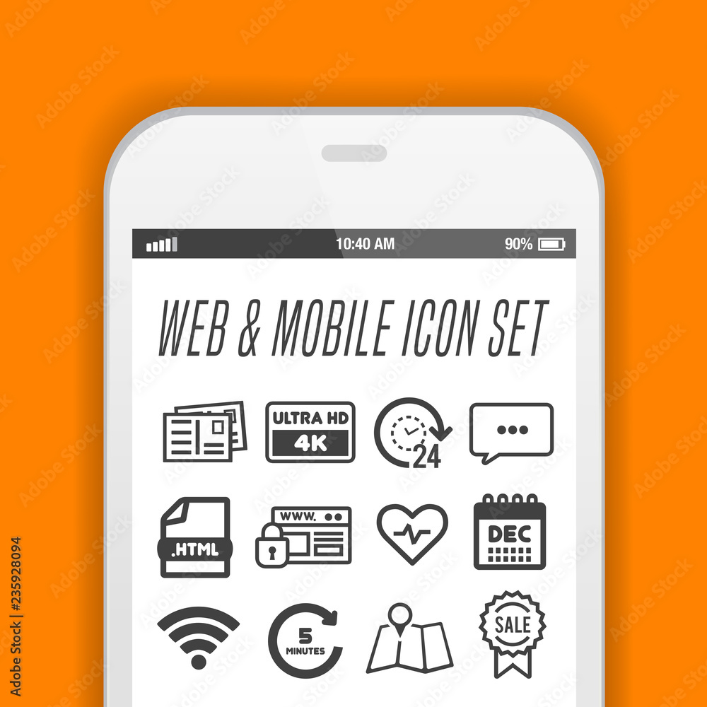 Poster smartphone with necessary application icons on screen. flat eps10 vector.