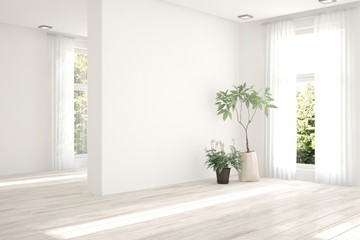 White empty room. Scandinavian interior design. 3D illustration