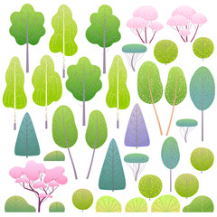 Flat Spring Trees and Bushes Set
