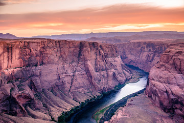 Sunset at Horseshoe Bend Canyon - Grand Canyon with Colorado River - Located at Page, Arizona - USA