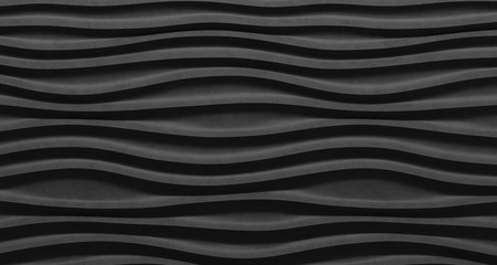 Fototapeta na wymiar Black Wavy background. Interior wall decoration. 3D illustration. Abstract waves.