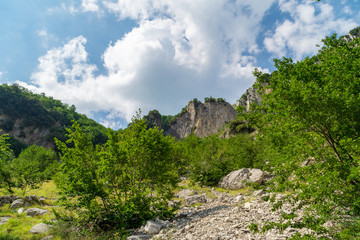 Fototapeta na wymiar Cime viste dal sentiero nella valle dell'Ambro