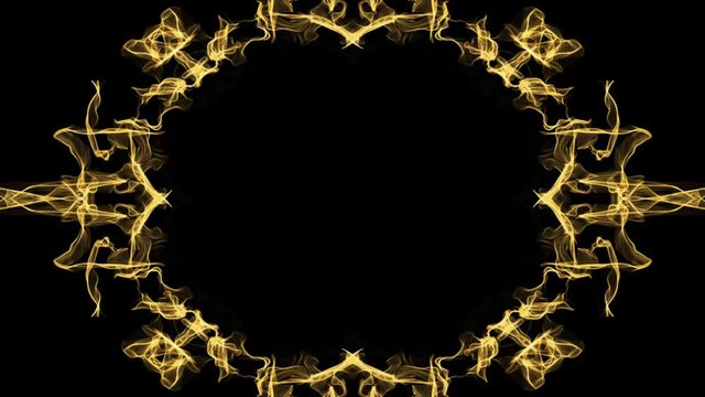 Animated festive golden frame in fractal design, oval borders on black background, festive decoration, copy-space, 4k video
