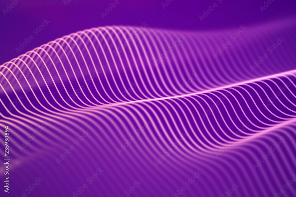 Poster 3d sound waves. big data abstract visualization. digital technology concept: virtual landscape. futu
