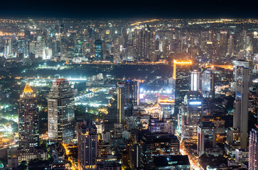 Naklejka premium Panorama Bangkok City Skyline at Night.