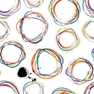 seamless abstract circle pattern, with paint strokes and splashes