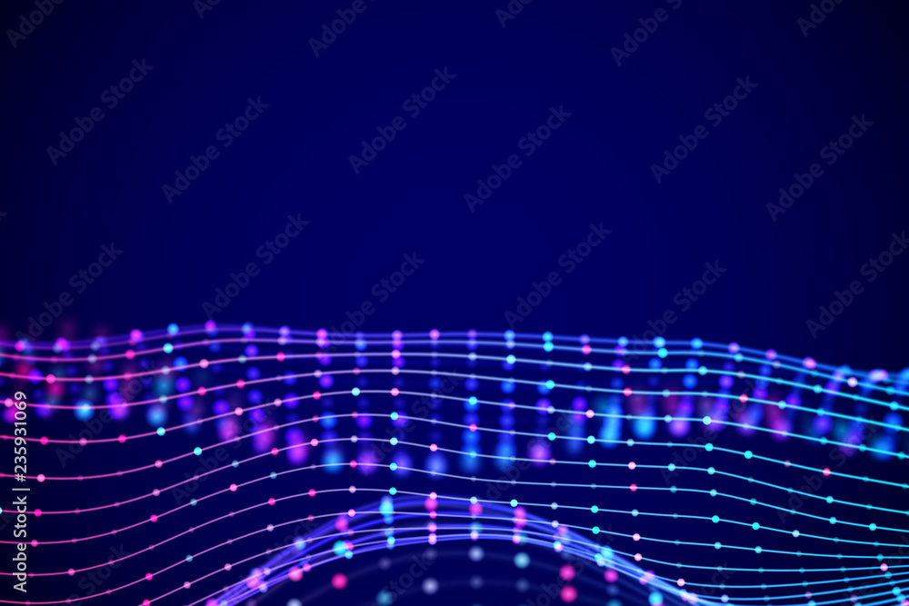 Aufkleber 3d sound waves with colored dots. big data abstract visualization. digital concept: virtual landscap
