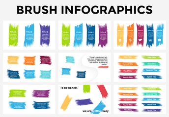 Vector brush stroke banners. Infographic templates set. Stickers presentation slide. Business labels concept infographics. 3, 4, 5, 6, 8 options, parts, steps, processes.