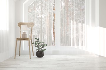 White empty room with chair. Scandinavian interior design. 3D illustration