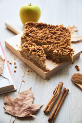 Autumn composition with homemade cake
