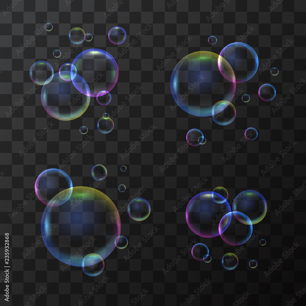 Poster realistic 3d detailed soap bubble set on a transparent background. vector