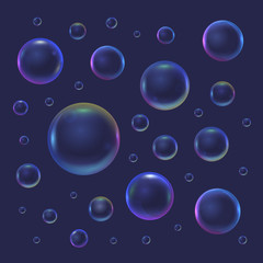 Realistic 3d Detailed Soap Bubble on a Blue Background. Vector