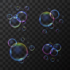 Realistic 3d Detailed Soap Bubble Set on a Transparent Background. Vector