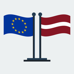 Flag Of Latvia And European Union.Flag Stand. Vector Illustration