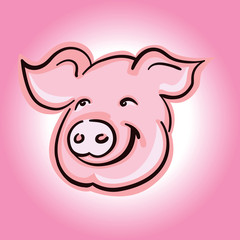 Cute Pig face vector silhouette on pink background