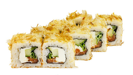 Japanese rolls, sushi on a white background