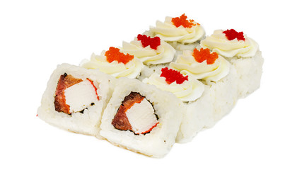 Japanese rolls, sushi on a white background