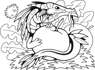 cartoon little apple dragon, coloring book, funny illustration