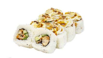 Japanese rolls, sushi on a white background