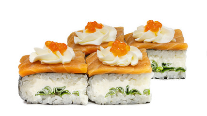 Japanese rolls, sushi on a white background