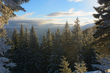 Frosty winter day in the mountains