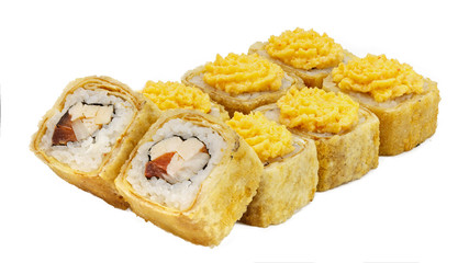Japanese rolls, sushi on a white background