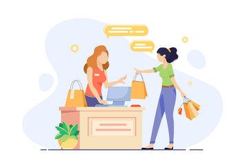 Young woman engaged in shopping and checkout her purchases.