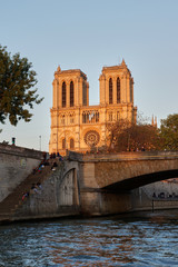 Fototapeta na wymiar View of Notre Dame de Paris from the river at sunset