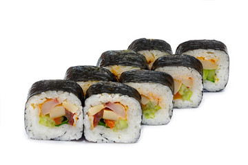 Japanese rolls, sushi on a white background