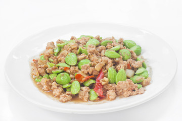 Sato fried pork manu thaifood spicy taste.