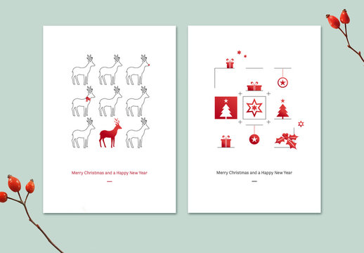 Illustrated Christmas Cards Set