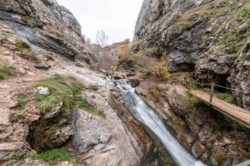Photo with the view of the river of Ciñera in a few rapids of the same, next to the walk that takes to the route of the beech known as Faedo. Ciñera de Gordon, Leon (Spain)