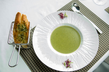 Asparagus soup in a bowl