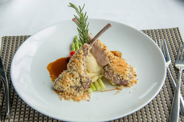  Grilled Lamb steak with spicy Pepper sauce.