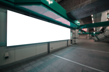 billboard big blank white LED screen perspective horizontal outstanding on sky train platform side...