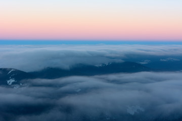 Sunset in the mountains in winter