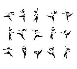 Icons for activity like dance female figure. This illustration of woman dancing, yoga, aerobics, acrobatics, gymnastics, sports.