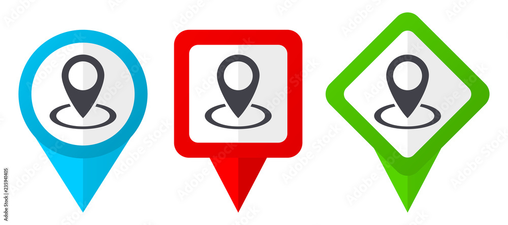 Leinwandbilder Pointer red, blue and green vector pointers icons.Set of colorful location markers isolated on white background easy to edit.
